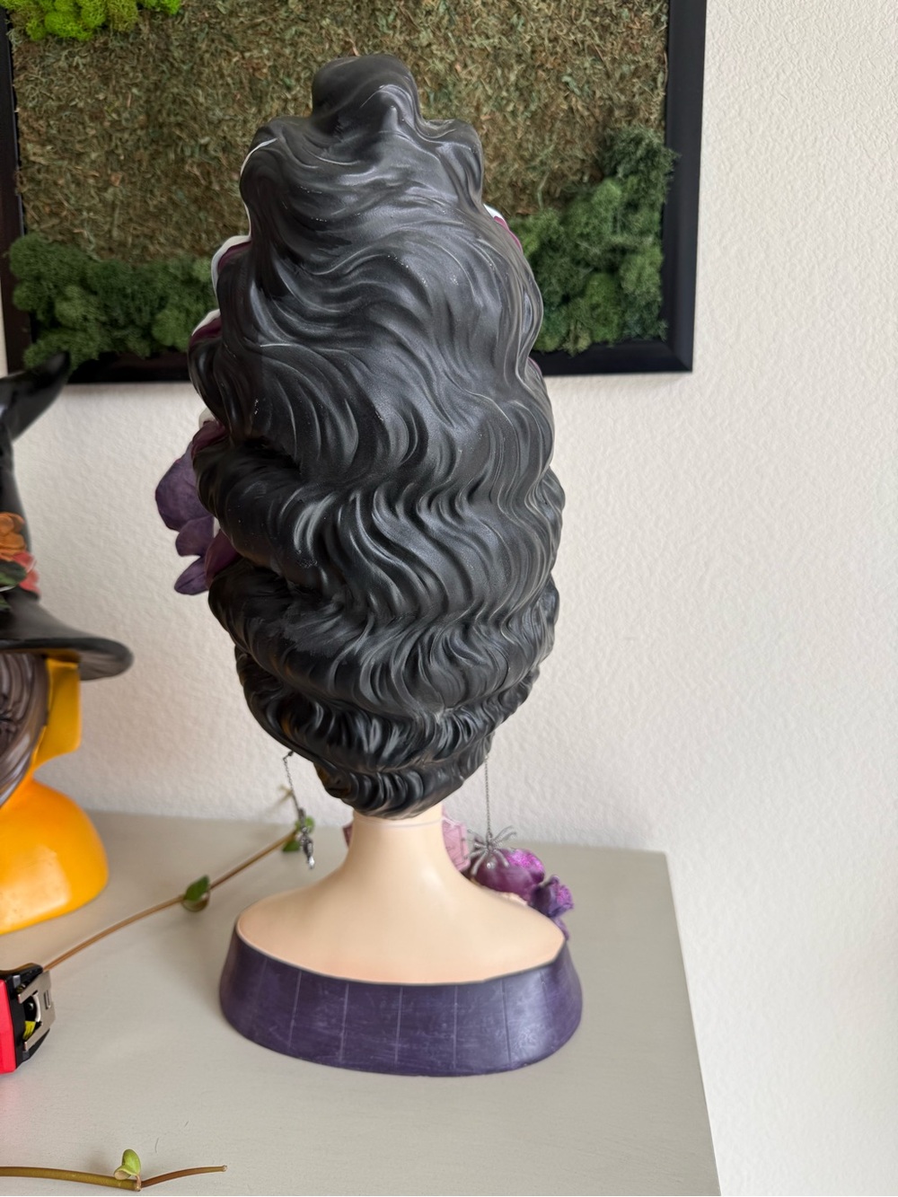 Stylish Purple & Black Decorative Hair Bust - Halloween Viral Decor - Picture 2 of 2